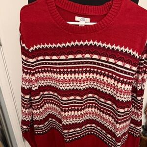 croft & barrow Red Fair Isle Crewneck Sweater with Black & White Accents